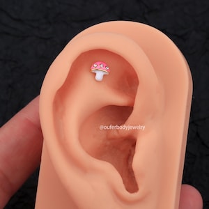 16G Tiny Mushroom Internally Threaded Cartilage Stud/Daith Studs/Tragus Stud/Conch Stud/Helix Stud/Labret Stud/Dainty Earrings/Gift For Her
