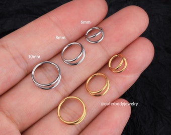 18G dubbele hoepel septum ring/scharnierende hoepel/tragus hoepel/Daith hoepel/Helix hoepel/conch hoepel/kraakbeen oorbel/cadeau voor haar/minimalistische oorbellen