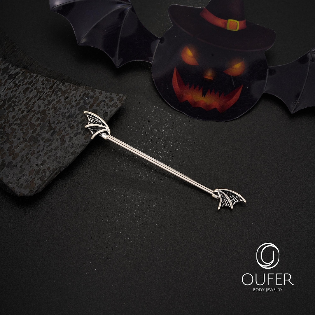 14G Halloween Bat Wings Industrial Barbell/industrial Jewelry ...