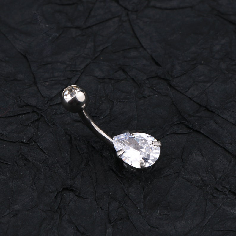 14G Stainless Steel Belly Ring/ Teardrop CZ Belly Button Etsy