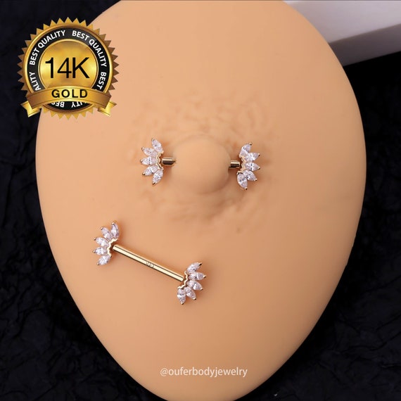 thumbnail image 2 of Gold Plated Nipple Shield Rings With Clear CZ Filigree – 14g Surgical Steel – 1 Pair 2 of 6