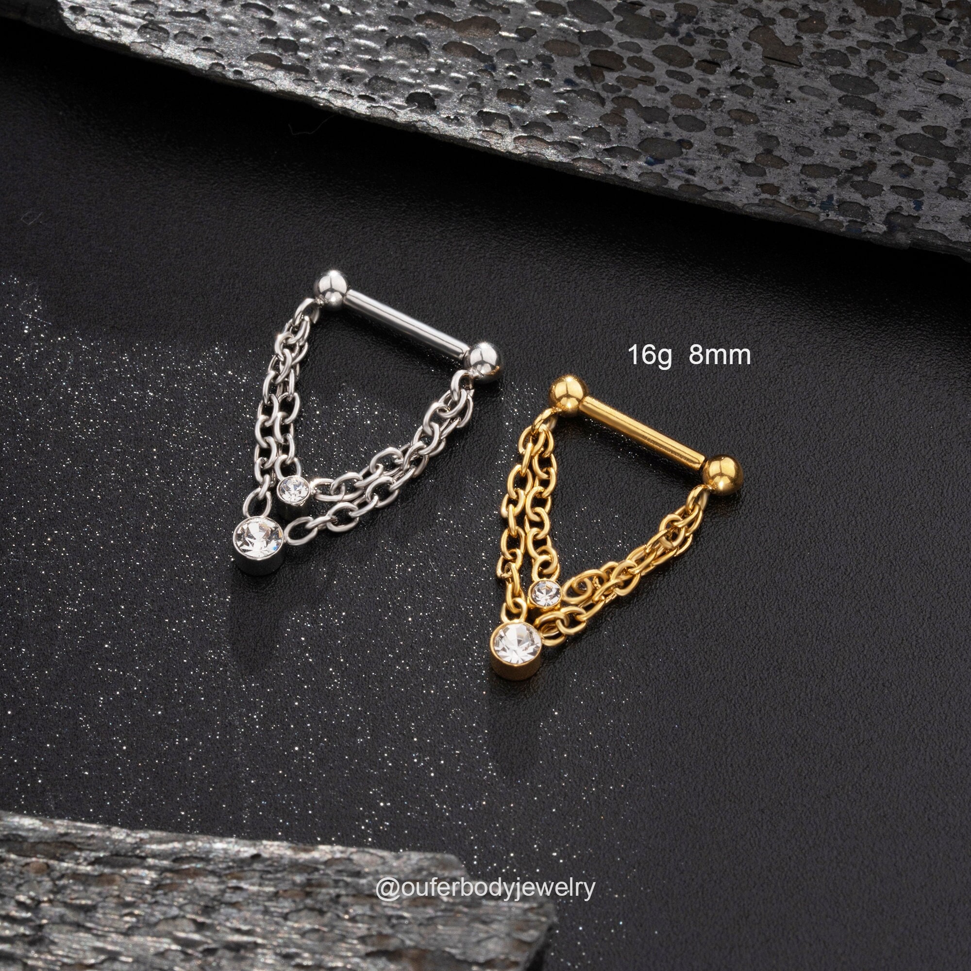 16G Threadless Septum Double CZ Chain/Cartilage Earring/Dangle Helix Earring/Conch Earring/Septum Piercing/Septum Ring/Barbell Piercing/Gift