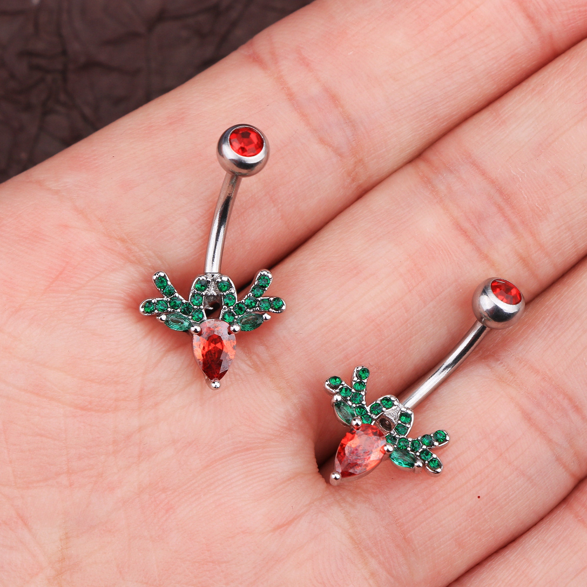 14G CZ Reindeer Christmas Belly Button Ring/ Belly Piercing/ Etsy