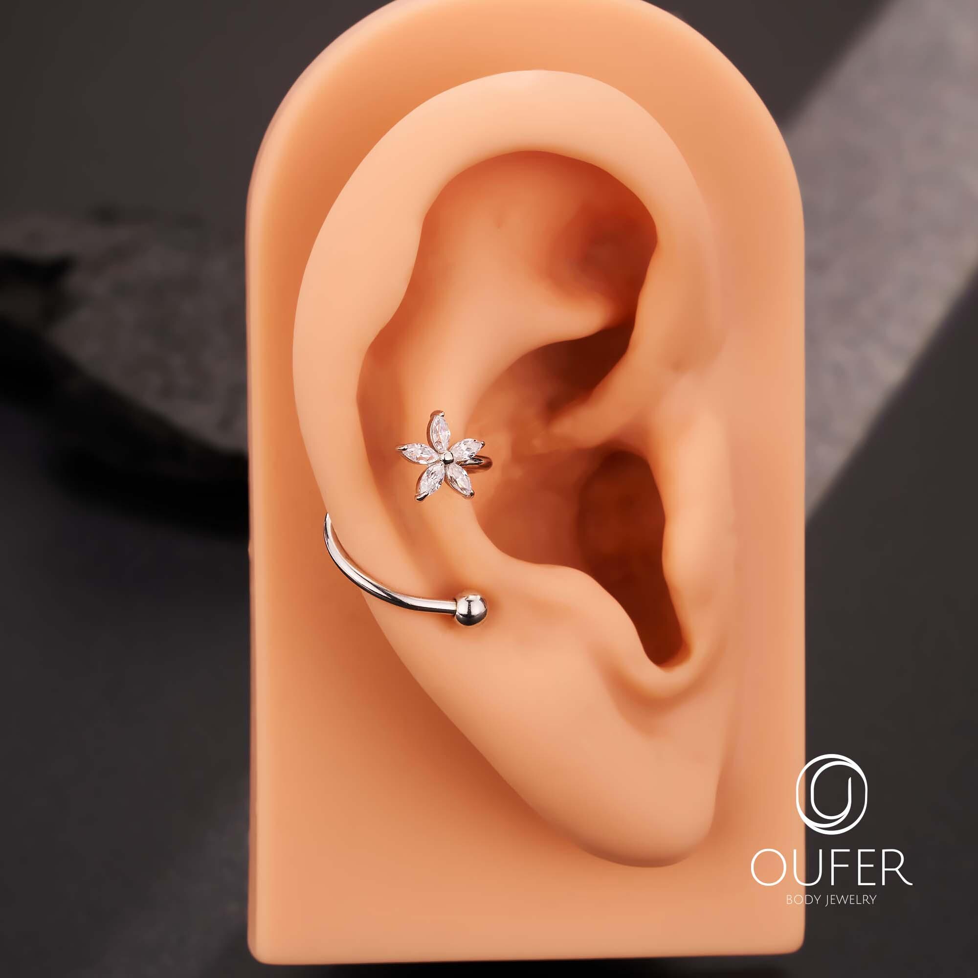 16G フラワー スパイラル 軟骨ピアス – 925 スターリングシルバー S字