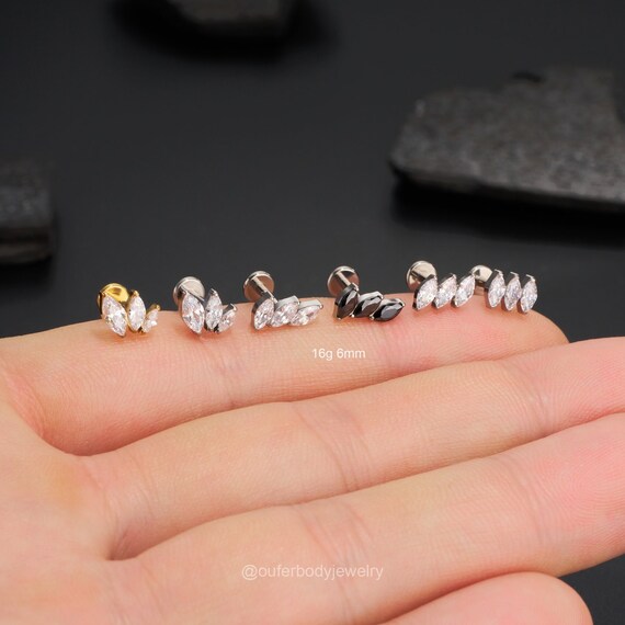 2 Orecchini A Perno In Titanio G23 – Filettatura Interna, Gemma Piatta 1.4mm, Per Labbro, Tragus, Cartilagine E Conchiglia