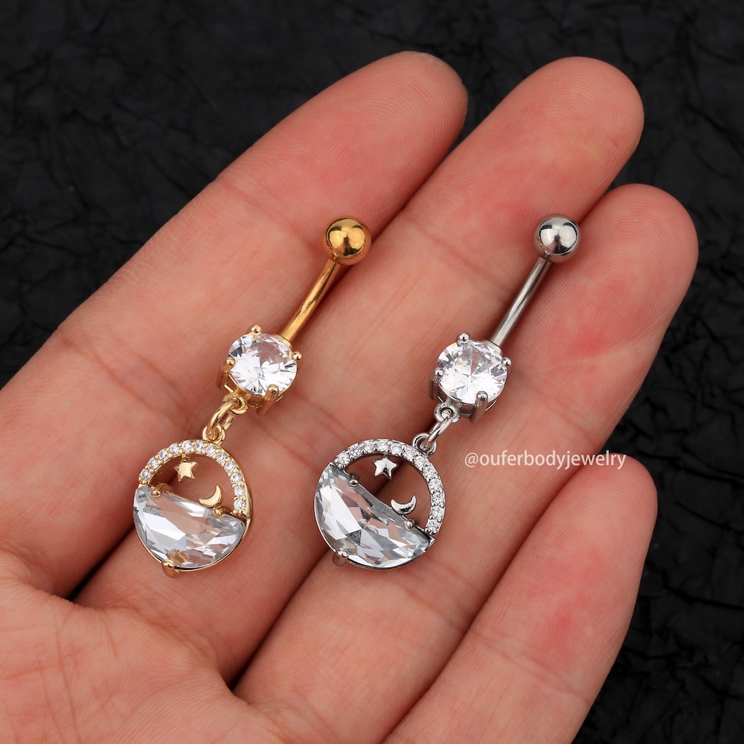 14G Sea Glass Belly Ring/cz Belly Button Jewelry/belly Piercing/belly