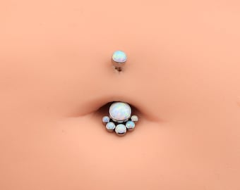Anneau de nombril en titane 14G CZ et anneau de nombril patte d'opale/filetage interne/piercing nombril/bijoux nombril/bijoux de ventre/Saint-Valentin