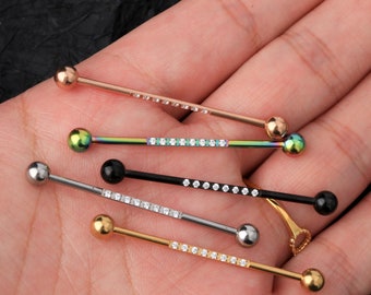14G 316L Stainless Steel CZ Industrial Barbell/Cartilage Earrings/Industrial Earrings/Industrial Piercing/Scaffold Piercing/Straight Barbell