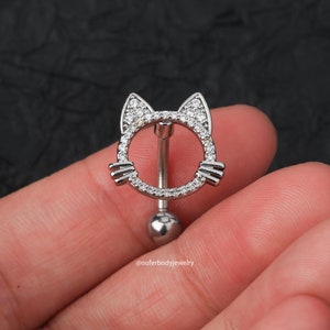 14G 316L Cat Stainless Steel Reverse Belly Ring/CZ Sparkly Belly Piercing/Top Down Reverse Belly Ring/Silver Navel Jewelry/Belly Piercing