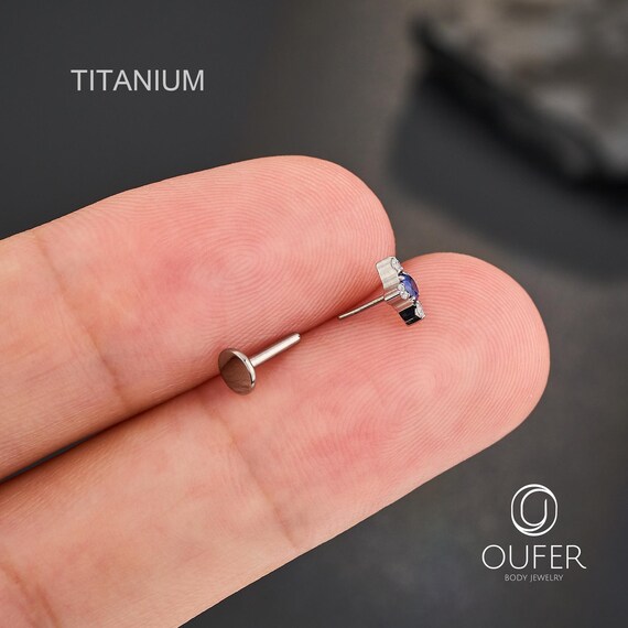 18G 6mm Titanium Threadless Push Pin Stud Earring– Sapphire CZ