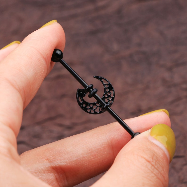 14G Cat & Moon Industrial Barbell/cartilage Earring/industrial Etsy