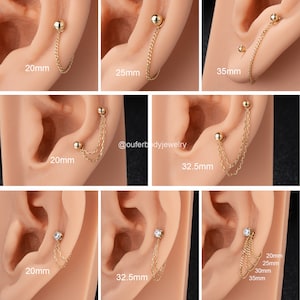 14K Solid Gold Dangle Chain Attachement/Double Chain Piercing/Gold Cartilage Chain/Linking Chain Connector/Loop Chain Earring 20,25,30,35mm image 8