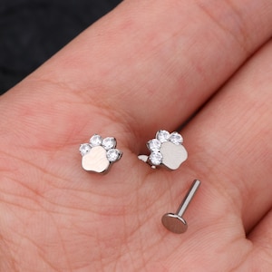 16G Titanium CZ Paw Internally threaded Cartilage Earring/Helix Stud/Conch Stud/Labret Stud/Tragus Stud/Lobe Earring Stud/Gift For Her