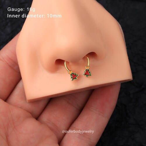 16G Christmas Tree Horseshoe Septum Ring/daith Earring/winter