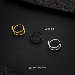 20G Implant Titanium Double Hoop Nose Ring Single Pierced/Silver Gold Black Nose Hoop/Spiral Hoop Earring/Nose Piercing/Twiste Piercing Hoop zdjęcie 4