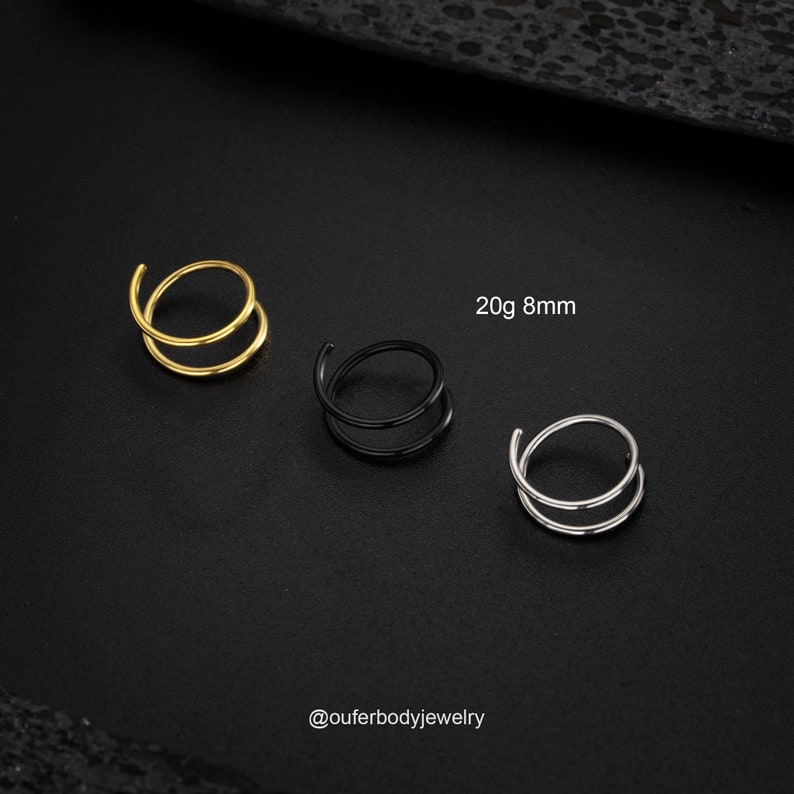 20G Implant Titanium Double Hoop Nose Ring Single Pierced/Silver Gold Black Nose Hoop/Spiral Hoop Earring/Nose Piercing/Twiste Piercing Hoop image 4