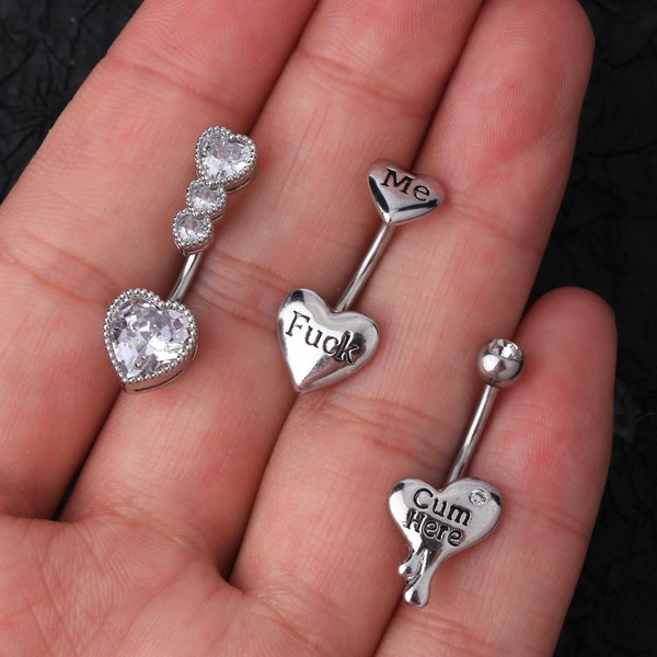 14G 316L Stainless Steel Silver Belly Ring Set/Heart Belly Ring/Belly Button Jewelry/Belly Piercing/Gift For Her/Gift For Him/Navel Piercing