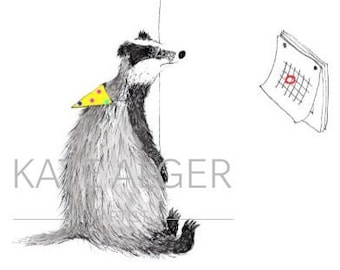 Carte de vœux vierge de blaireau d’anniversaire tardif. Mieux vaut tard que jamais désolé oublié blaireau drôle mignon faune britannique manqué