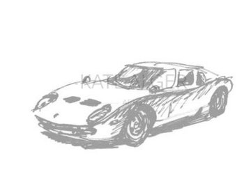 Carte de vœux Lamborghini Miura SV pour voiture classique. Vide à l’intérieur. Dessin d’anniversaire de course automobile de sport automobile