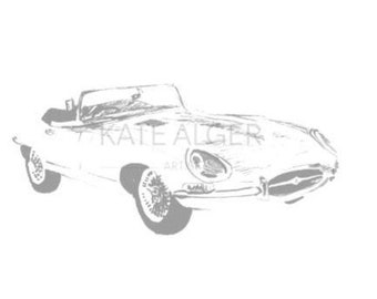 Carte de vœux de voiture classique Jaguar E-type de 1964. Vide à l’intérieur. Amateur de voiture anniversaire automobile automobile automobile artiste vintage