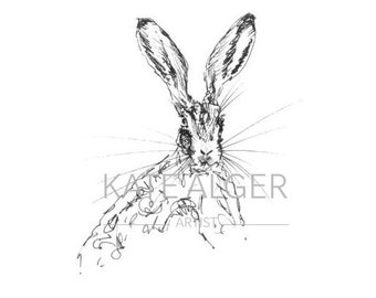 Carte de vœux de lièvre - vierge à l’intérieur. Anniversaire bonne chance anniversaire esquisse artiste d’art nouvelle baby shower neutre garçon fille chanceux fête des mères