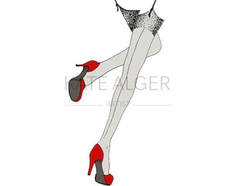 Carte de voeux de bas et talons hauts rouges. Vide des années 1940 pin-up retro revival anniversaire poule sexy jambes chaussures Saint Valentin