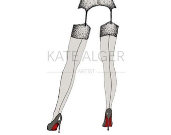 Jambes bas ceinture bretelle avec carte de vœux Louboutin talons hauts - vierge à l’intérieur. Anniversaire d’anniversaire hen-do sexy noir rouge