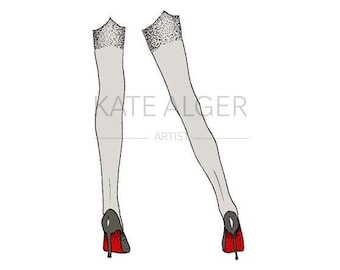 Carte de voeux Louboutin, jambes en bas, talons hauts - intérieur vierge. Anniversaire pin-up sexy fille burlesque rétro Saint-Valentin