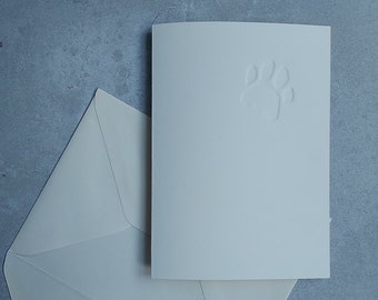 Carte de vœux imprimée patte de chat en creux crème ivoire, vierge à l’intérieur. Vendeur britannique fait à la main. Amoureux des animaux animal anniversaire merci mamans perte de naissance