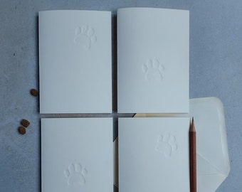 Lot de 6 cartes d’impression de patte de chat en creux crème ivoire, vierges à l’intérieur. Vendeur au Royaume-Uni. Fait à la main, chaton animal merci anniversaire perte d’animal de compagnie bébés mères