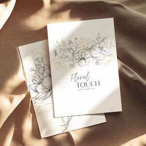 Peut inclure: Un t&eacute;l&eacute;chargement num&eacute;rique d'une illustration florale noire et dor&eacute;e avec le texte "Floral Touch" et "T&eacute;l&eacute;chargement num&eacute;rique".