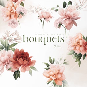 Blumensträuße, Pfingstrosen Blumen, Hochzeitseinladung, Blumen Clipart png, digitales Papier, Boho Clipart, digitaler Download