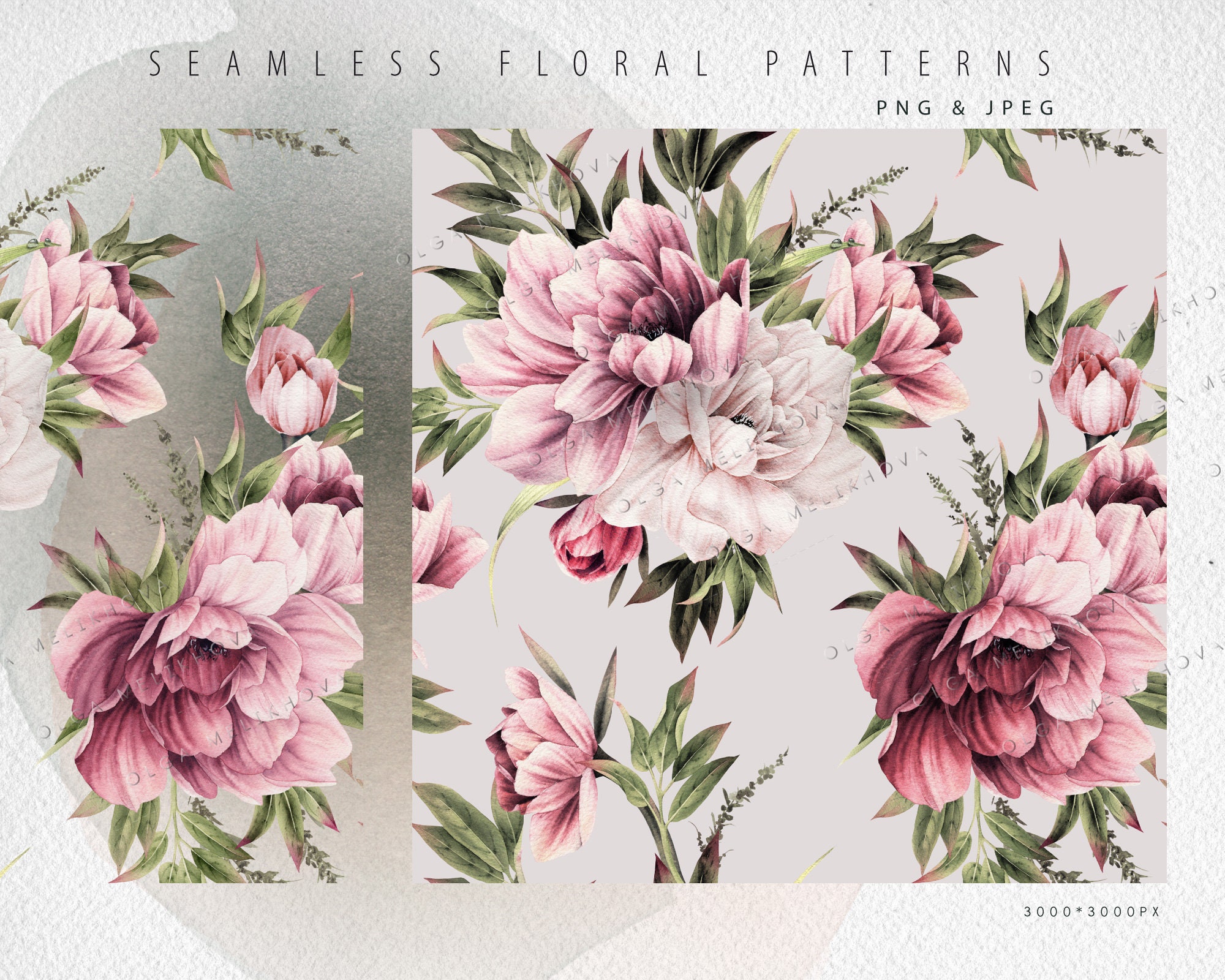 Seamless Peony Pattern PNG | Watercolor Peonies | Digital Download ...