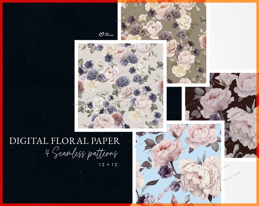 Vintage Floral Digital Paper Pack, Seamless Patterns With Watercolor ...
