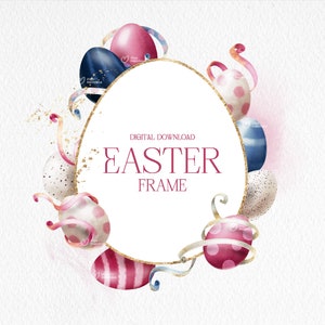 Cornice di Pasqua, uova di Pasqua, PNG con bordo cornice, biglietto di auguri digitale, clipart di Pasqua png, download digitale