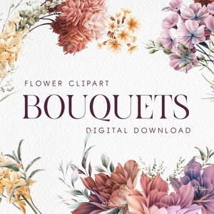 Floral bouquets clipart, Garden flowers, Watercolor Flower Clipart, Foliage, Printable sublimation designs, Digital clipart PNG