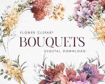 Blombuketter clipart, Trädgårdsblommor, Akvarellblomma Clipart, Lövverk, Utskrivbara sublimeringsdesigner, Digital clipart PNG