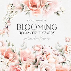 Romantische Blumen Clipart, Blush Blumen Aquarell, nahtlose Ränder, Blumensträuße Clipart, Aquarell Clipart, Hochzeit Blumen Clipart PNG