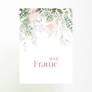 Floral frame, Digital Greeting card with flowers and greenery, Wedding floral clipart png, Digital download
