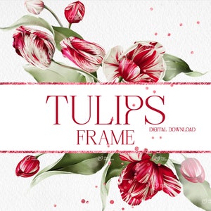 Tulpen, bloemenlijst, rode bloemen, wenskaart, aquarelbloemen, bruiloft bloemen clipart png, digitale download png
