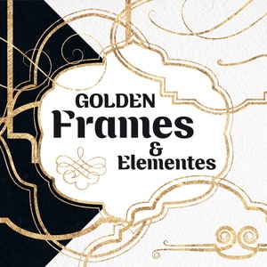 Gouden lijsten, gouden elementen, kaders png, digitale bloemenclipart PNG, Instant download
