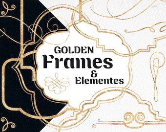 Marcos dorados, Elementos dorados, Marcos PNG, Imágenes prediseñadas florales digitales PNG, Descarga instantánea