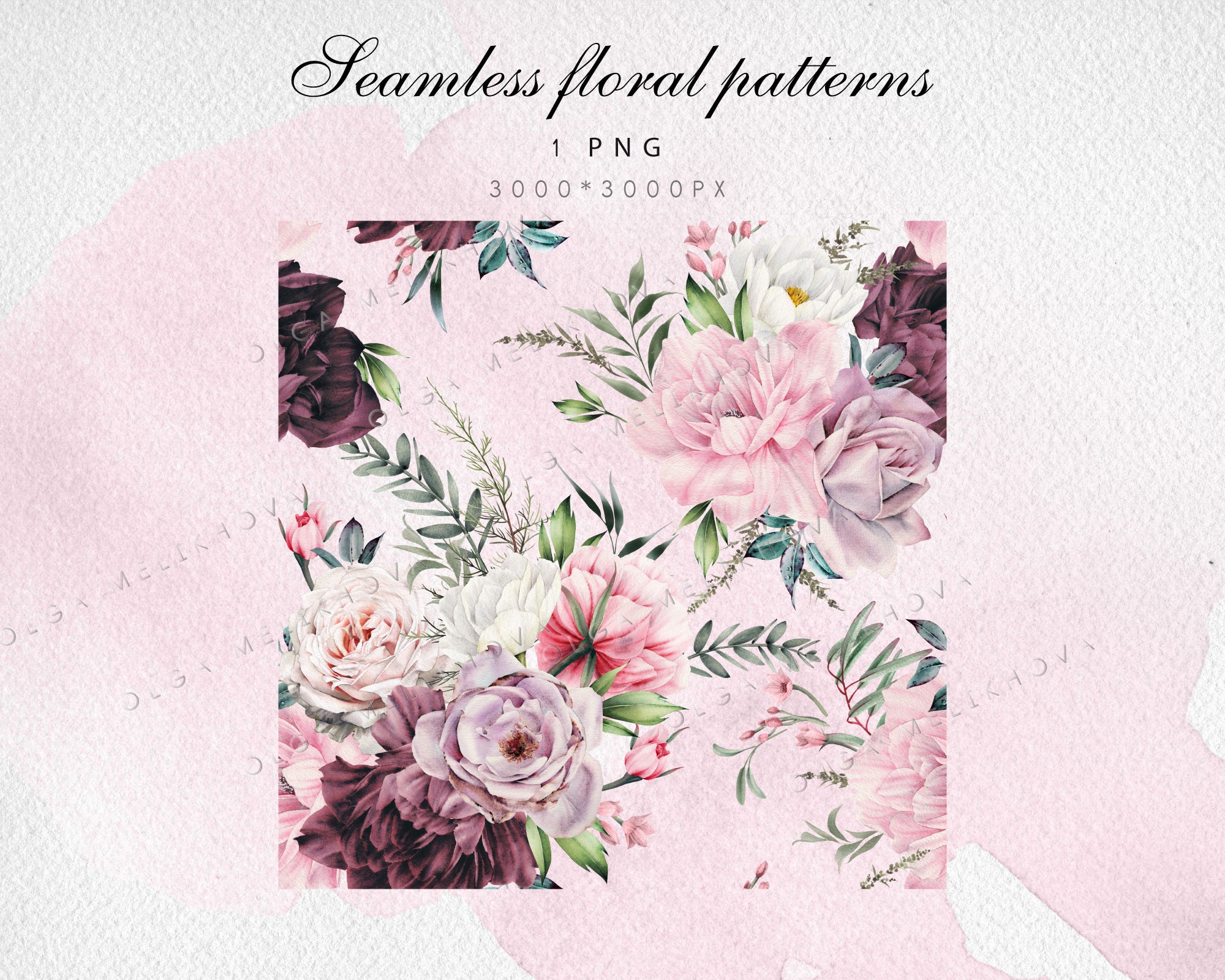 Seamless Floral Patterns, Digital Paper PNG, Watercolor Flowers - Etsy