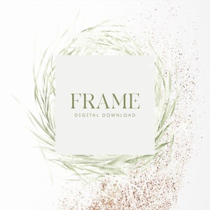 Bloemenlijst, groen frame met goud, licht gebladerte, bruiloft uitnodigingskaart, digitale bloemen clipart PNG, Instant download
