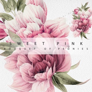 Watercolor bouquet of peonies, Watercolor peony bouquet Clip Art, Floral Watercolour Digital Instant Download
