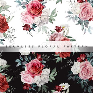 Seamless floral patterns, Watercolor roses peonies flowers, Peonies Digital paper, Hand painted,  Instant Download