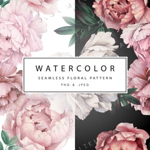 Seamless floral patterns | Watercolor peonies clipart | Digital paper