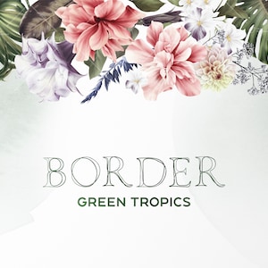 Frontera tropical, frontera de flores tropicales, hojas verdes, tarjeta de invitación de boda, imágenes prediseñadas florales digitales PNG, descarga digital