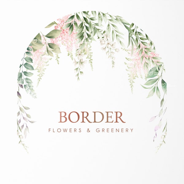 Floral border, Oval border, Greenery frame, Watercolor, Wedding invite card, Digital floral clipart PNG, Digital download