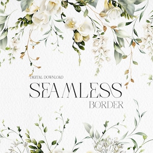 Florale nahtlose Umrandung, weiße Blumen, Blumenrahmen, Hochzeit einladen Karte, Freesie Umrandung, Digital floral Clipart PNG, Digital Download